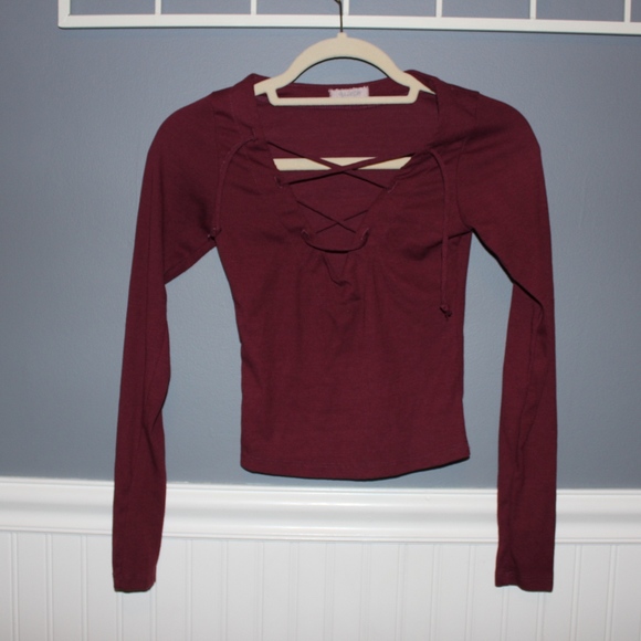 Tops - Maroon Lace Front Crop Top